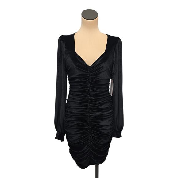 NWT Rachel Parcell Black Velvet Dress Size Small Ruched Bodycon Whimsygoth 90s - Picture 1 of 10